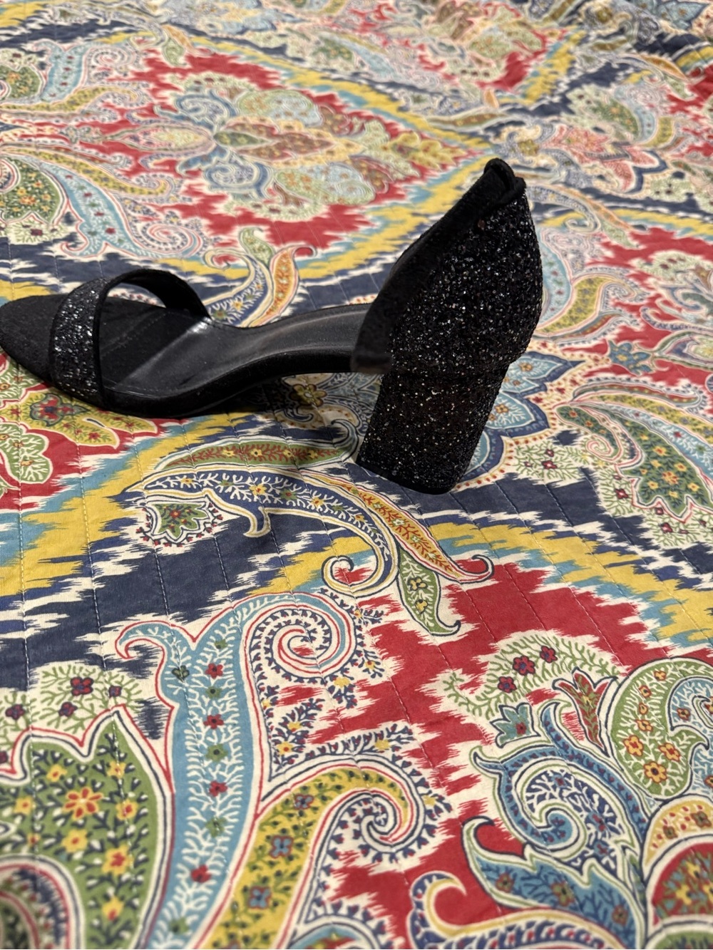 Black Glitter Block Heel Sandals - Women's Dress Shoes